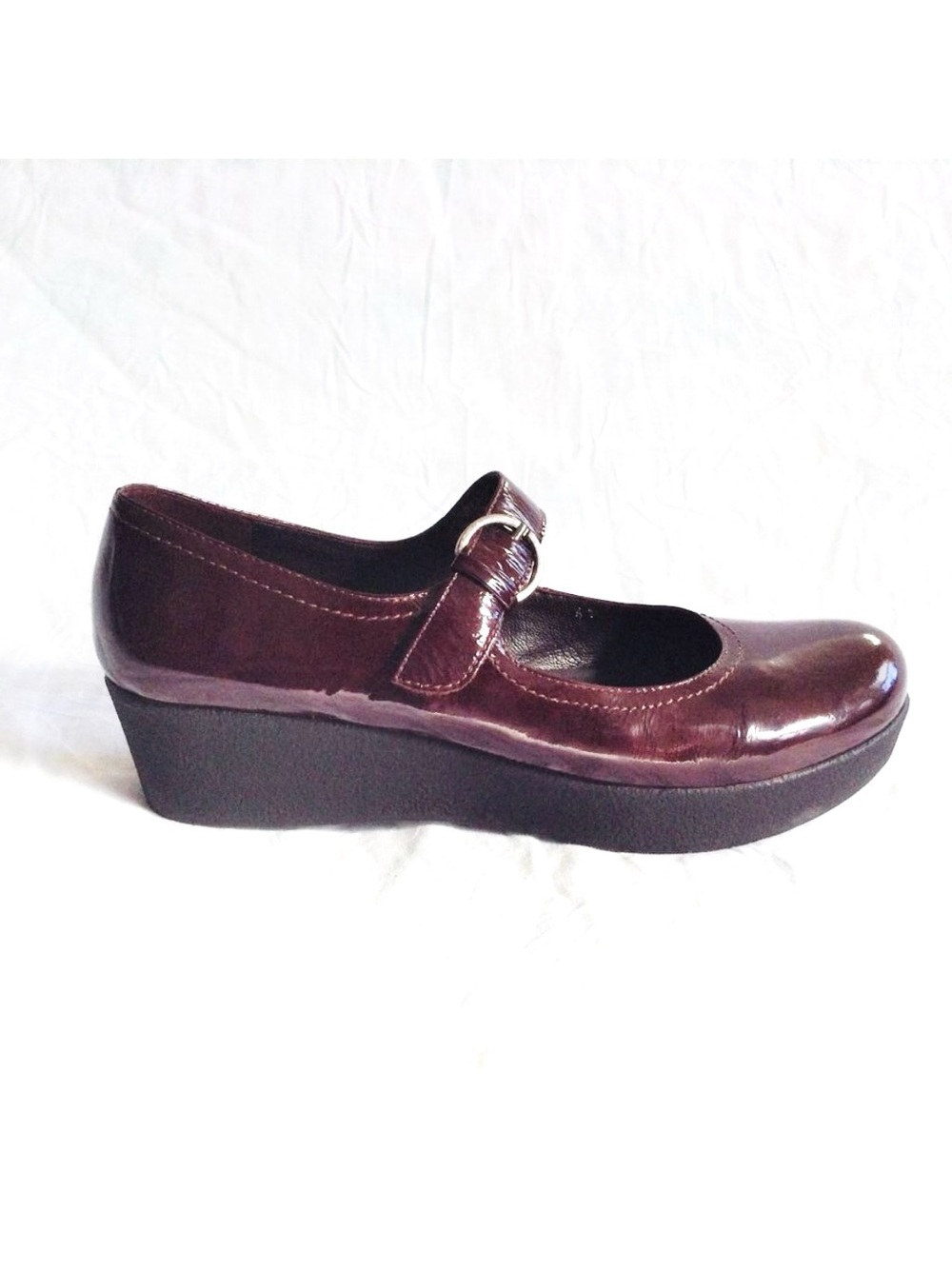 Espace Patent Leather Dark Purple Red Mary Jane Platform Flats Shoes 40 9 Spain